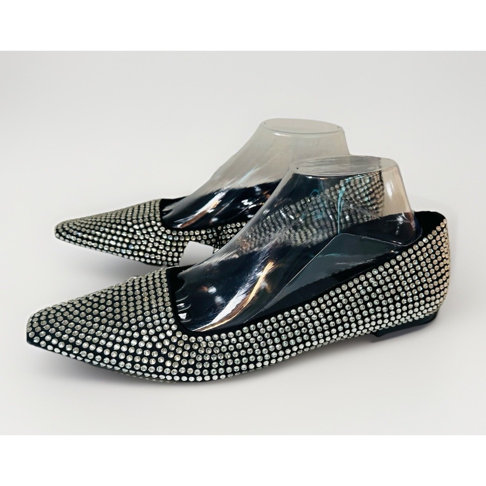 ZARA Women's Rhinestone Black Slip On Ballet Flats Sparkly Shoes US 10 EU 41 NWT